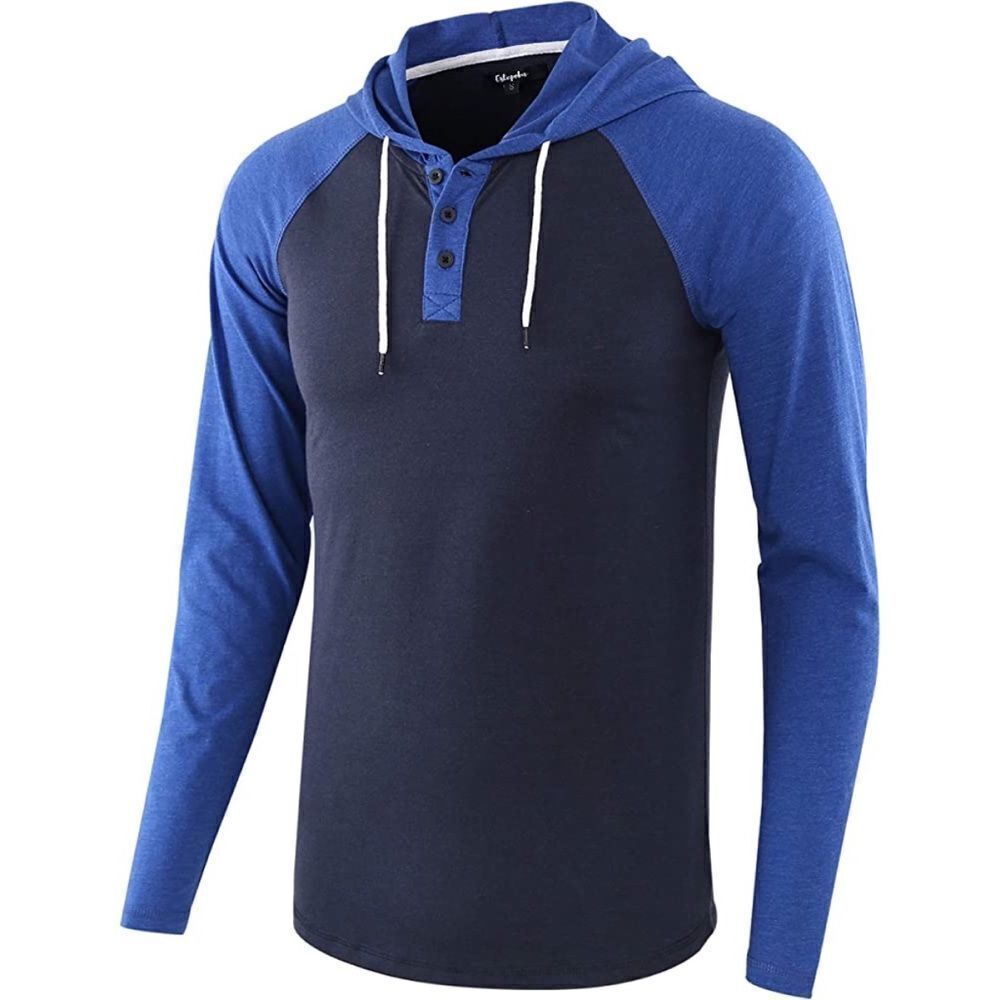 Estepoba Navy/Heather Blue Athletic Fit Lightweight Henley Pullover Shirt XXL